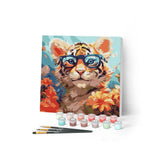 Mini Paint by numbers Fantasy Tiger Cub and Flowers 20x20cm already framed