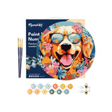 Paint by numbers on Wood Slice - Fantasy Dog and Flowers