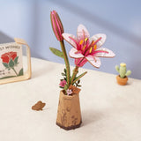 lirio rosa maqueta flor decoracion 3D robotime