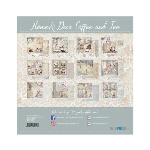 set 12 papeles de scrap 12x12 home deco coffee and tea papers for you