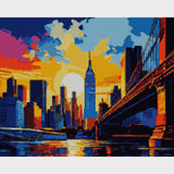 kit diamond painting ciudad al atardecer