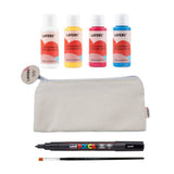 componentes del kit milbby para personalizar un estuche de tela DIY