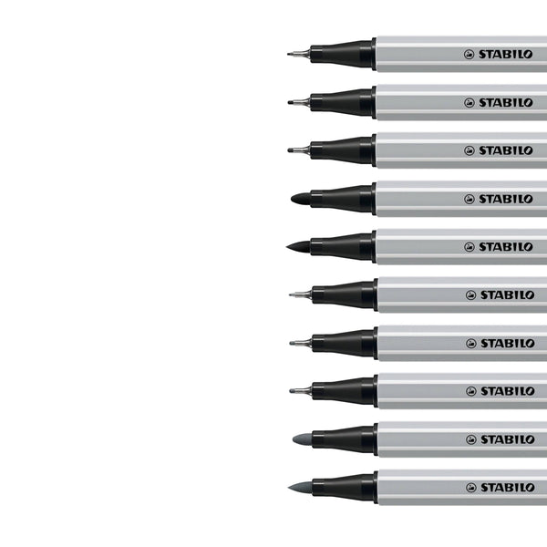 Conjunto de 10 marcadores calibrados Stabilo Creative Tips preto e cinzento