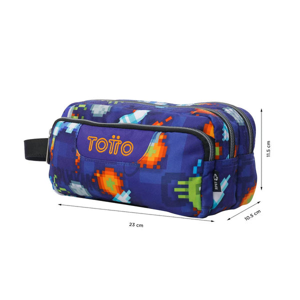 estuche escolar con 3 compartimentos azul merino totto cohete