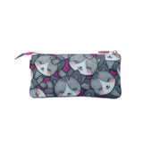estuche totto 3 compartimentos con diseño de gatos grises para niñas 2025