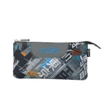 estuche 3 compartimentos anime totto color gris estilo graffiti