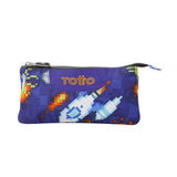 estuche 3 bolsillos de totto estilo cohete color azul marino