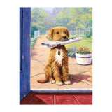 lienzo con diseño de perrito con un periódico en la boca pintar por numeros