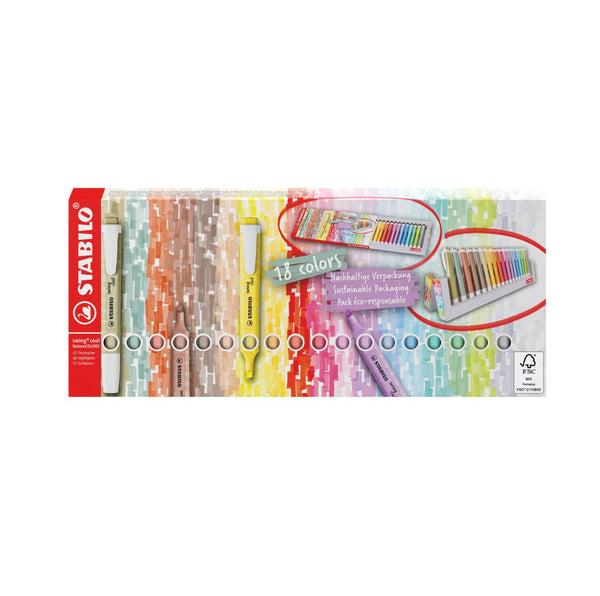 Caixa de 18 marcadores Stabilo Swing Cool