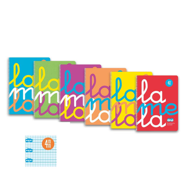 cuaderno lamela A4 flúor para uso escolar 4x4 mm cuadriculado