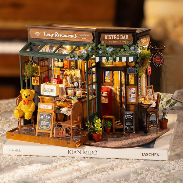 Kit de construcción maqueta en miniatura con iluminación LED Tipsy Restaurant