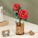 robotime camelia roja maqueta de madera 3D