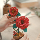 decoración flores de madera 3D camelia roja robotime