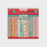 Set Papel Scrap Backgrounds Selection Alice 8x8 Stamperia