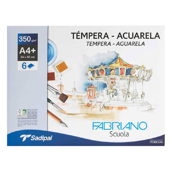 Pack 6 Hojas Acuarela y/o Témpera A4+ 350gr Fabriano