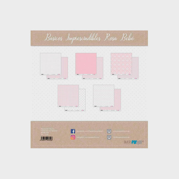 Set 10 Papeles Scrap Rosa Bebé 30x30 Papers For You (1)