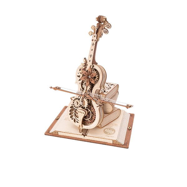 Maqueta de madera Magic Cello Robotime ROKR con diseño de violonchelo mecánico