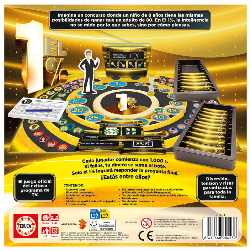 juego de mesa de preguntas EL 1% educa borras