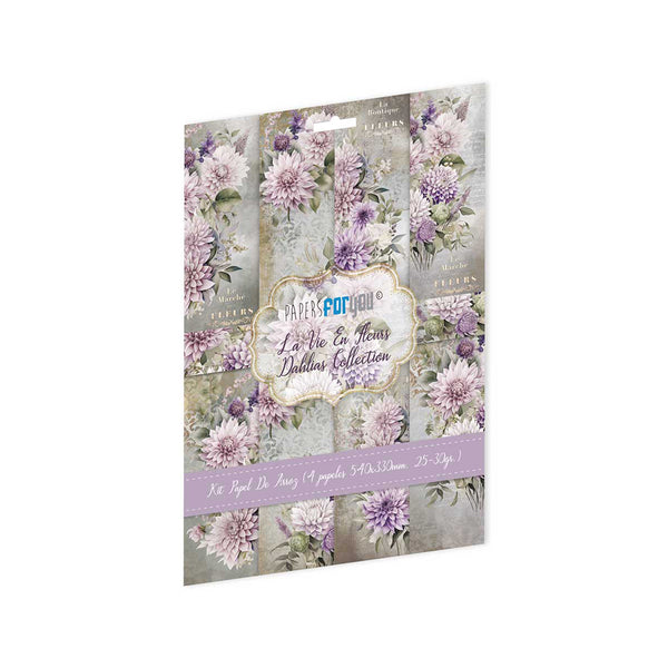 Set Papel Arroz 54x33 La Vie En Fleurs Dahlias