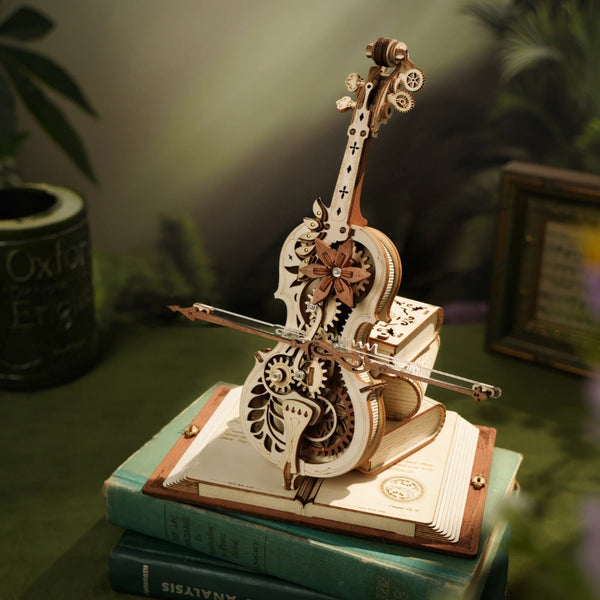 Maqueta musical Magic Cello de Robotime con estilo retro