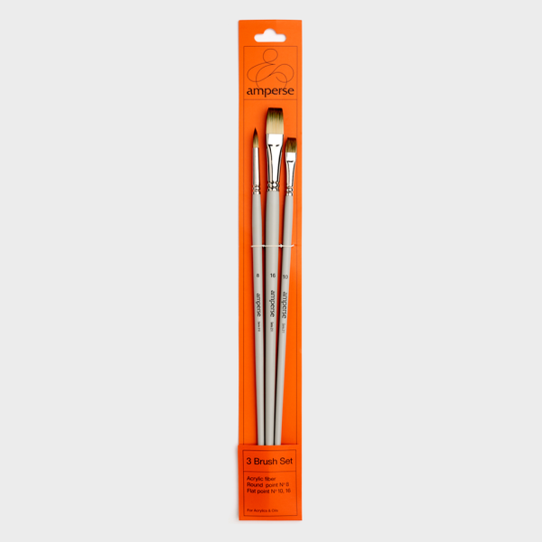Set de 3 Pinceles para Pintura Acrílica con Punta Redonda y Plana de la Marca Amperse