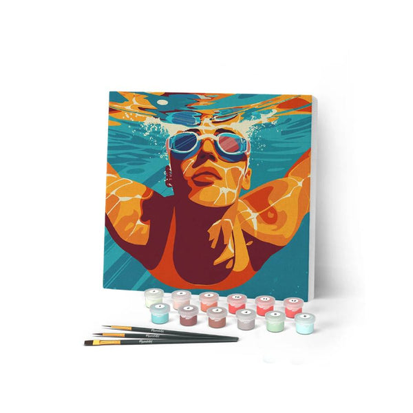 Mini Paint by numbers Sport Poster Swimming 20x20cm already framed