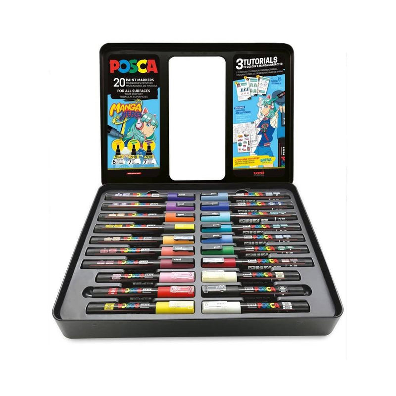 maletin manga hero 20 rotuladores posca con poster pegatinas y videotutoriales