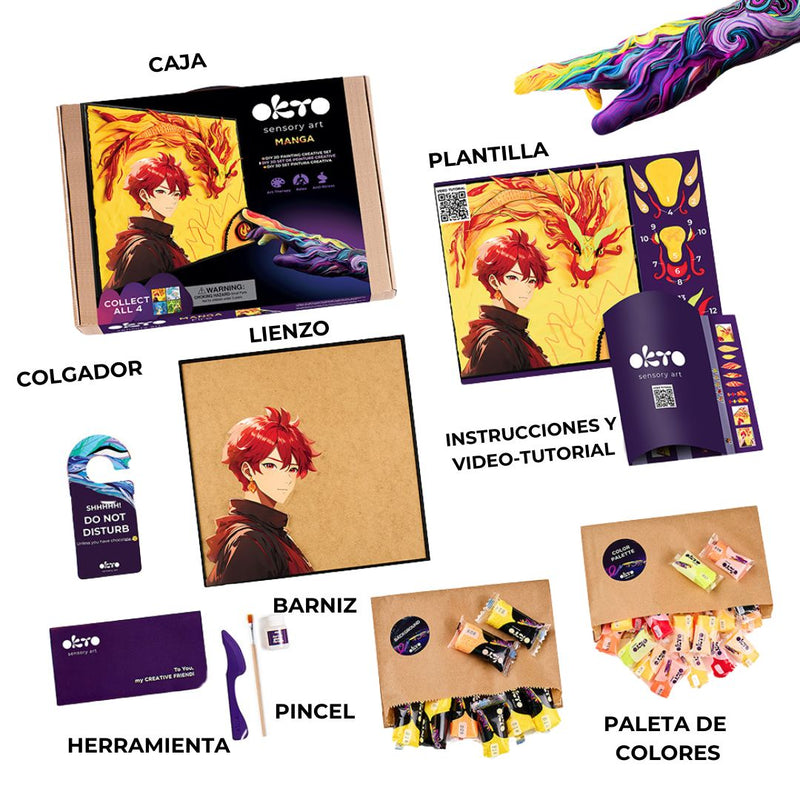 contenido del kit pintar con arcilla OKTO 3D Manga fire