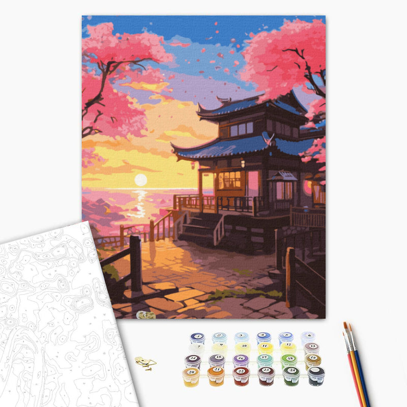 Pintar por numeros-Atardecer japones sakura