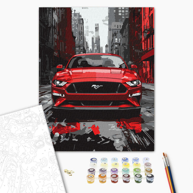 Pintar por números - Mustang rojo - Ideyka