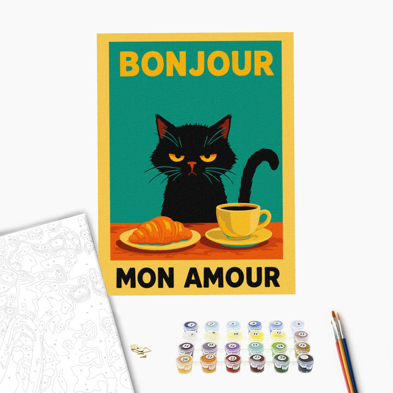 Pintar por números - Póster. Mañana con un gatito - Ideyka