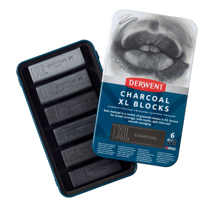 Derwent Caja Metal Con 6 Colores Bloques Carboncillo Xl