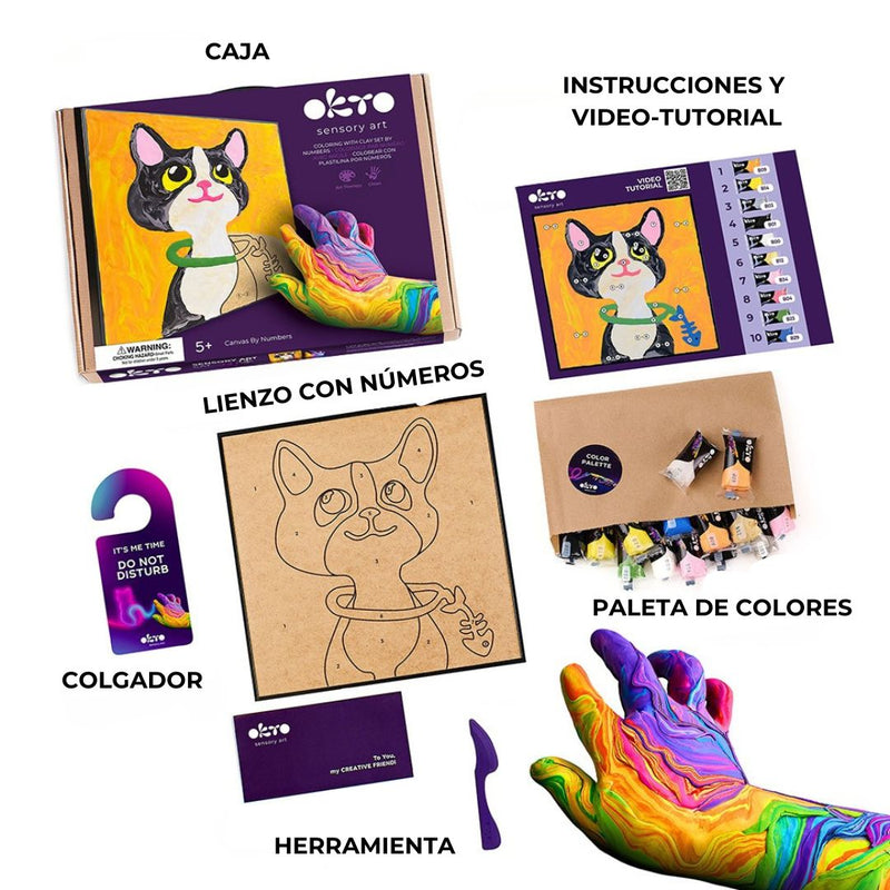 pintar con air clay OKTO manualidades para niños diseño gato