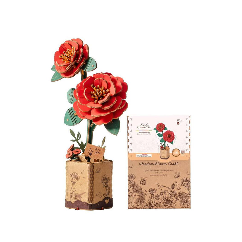 maqueta de madera floral camelia roja robotime