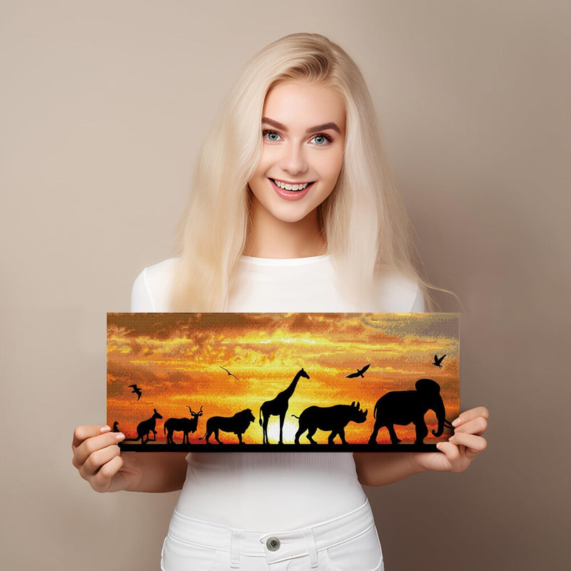 lienzo diamond painting animales al atardecer safari africano