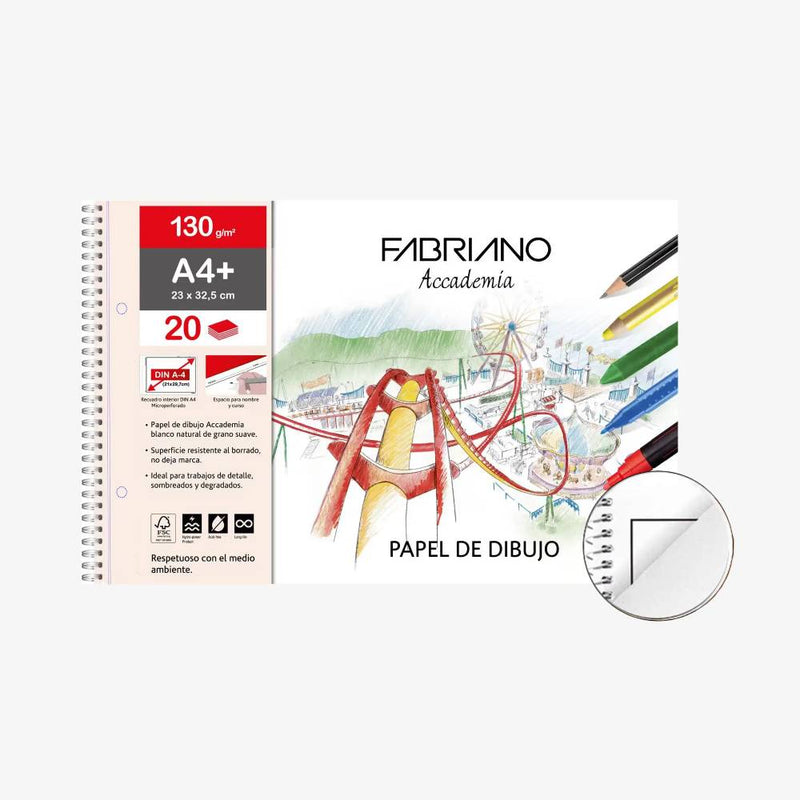 Bloc de Dibujo A4+ (23x32,5 cm) con 20 Hojas con Recuadro de la marca Fabriano Accademia