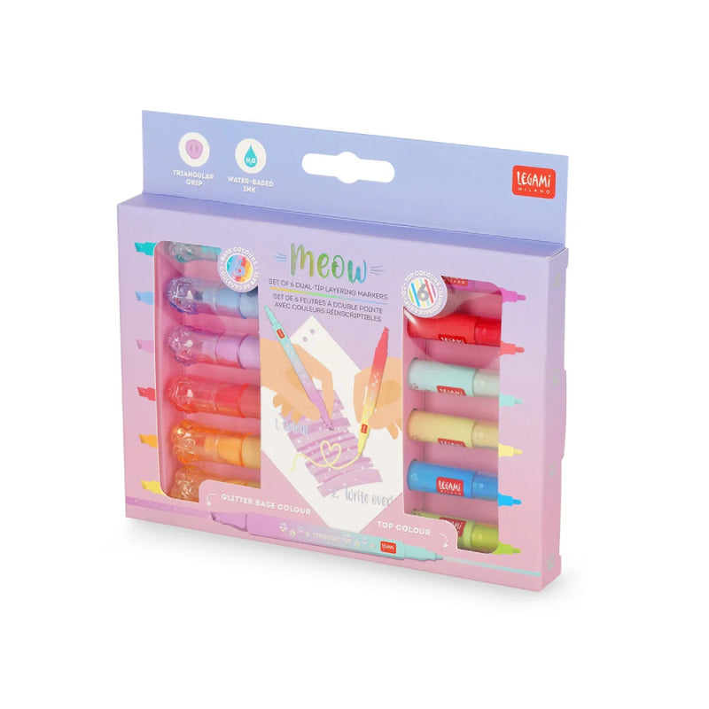 MEOW - SET OF 6 DUAL-TIP LAYERING MAR - MULTICOLOR INK