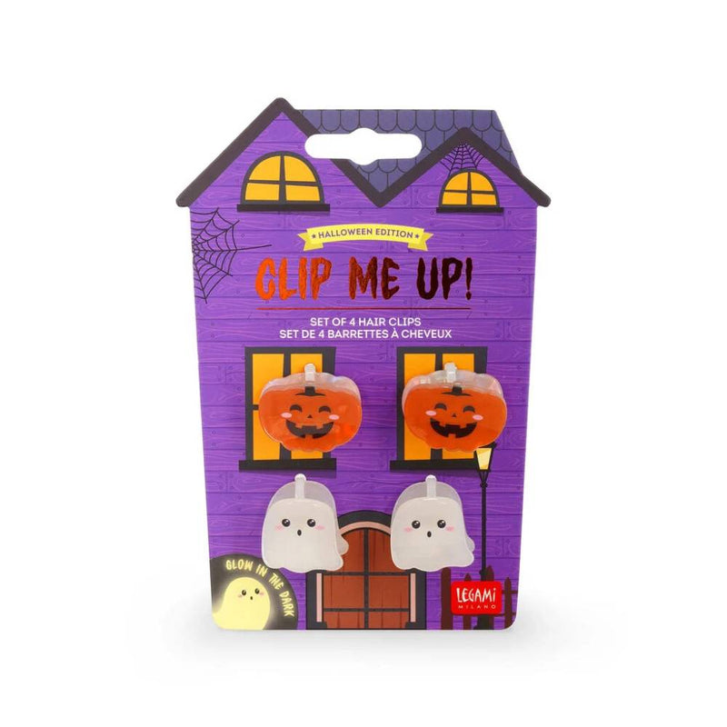 CLIP ME UP! - SET OF 4 MINI HAIR CLIPS - GHOST + BAT HALLOWEEN