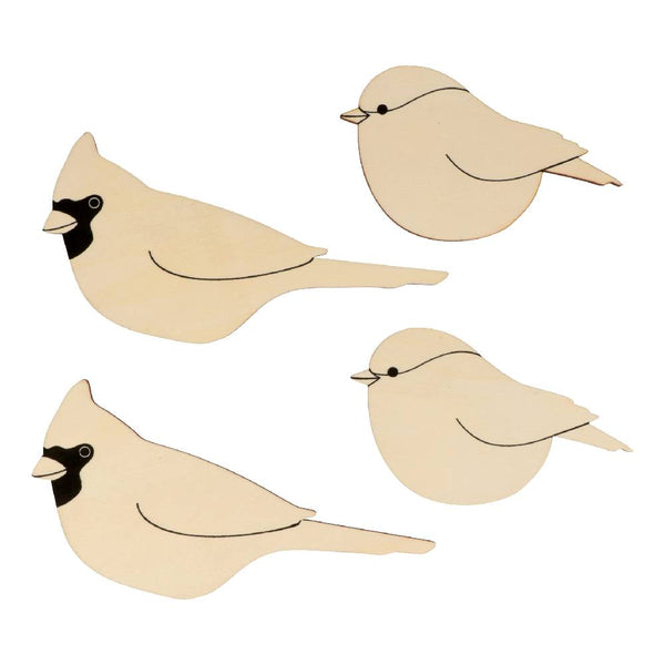 Conjunto de 4 pássaros de madeira com bagas de Natal