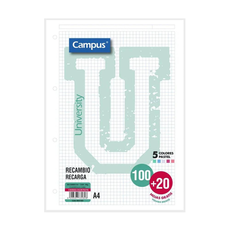 RECAMBIO CAMPUS A4 120H 5X5 90GR 5COLORES PASTEL