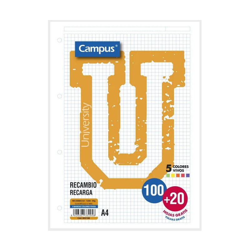 RECAMBIO CAMPUS A4 120H 5X5 90GR 5COLORES VIVOS