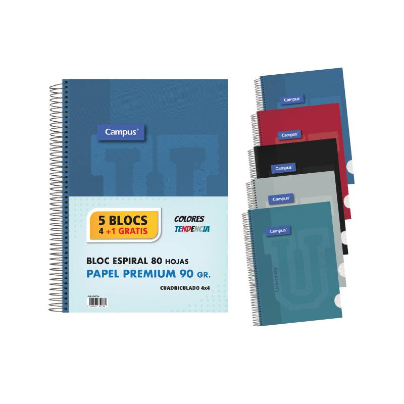PACK 4+1 TAPA EXTRADURA A4 tendencia cuadernos campus u