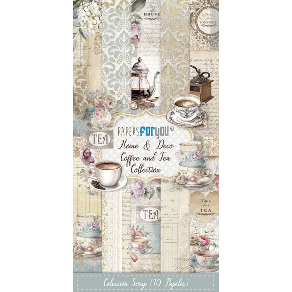 SET 10 PAPEL SCRAP UNA CARA 180g 15x30 HOME & DECO COFFEE TEA