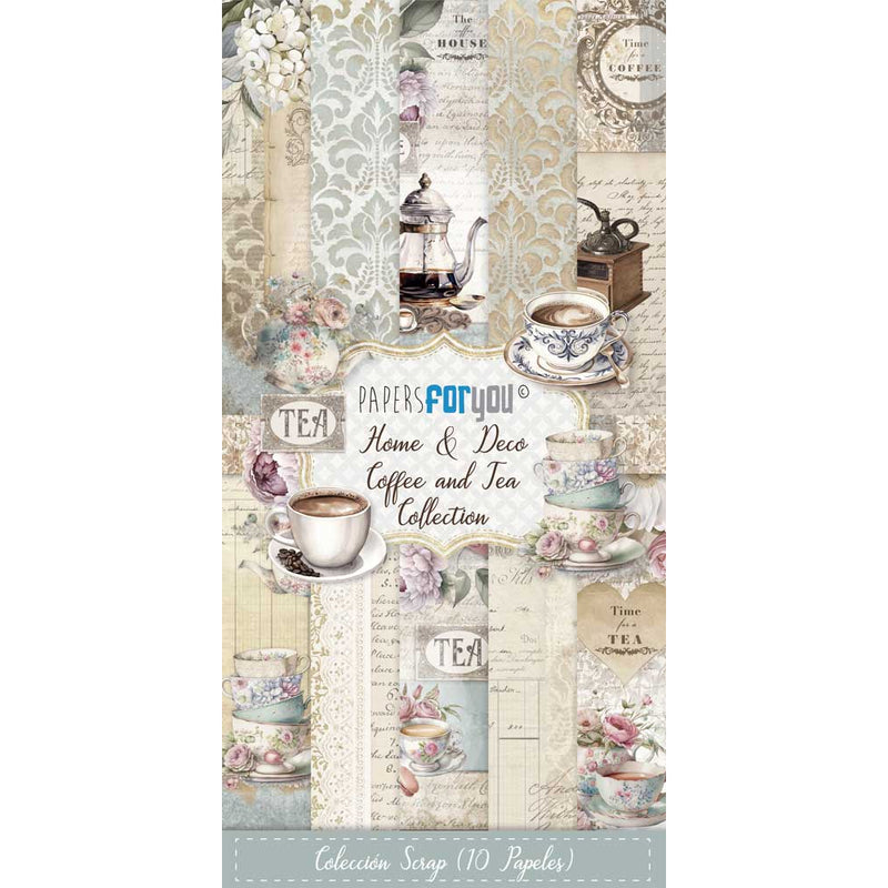 SET 10 PAPEL SCRAP UNA CARA 180g 15x30 HOME & DECO COFFEE TEA