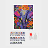layers of elefante con flores diamond painting