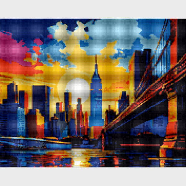 kit diamond painting ciudad al atardecer