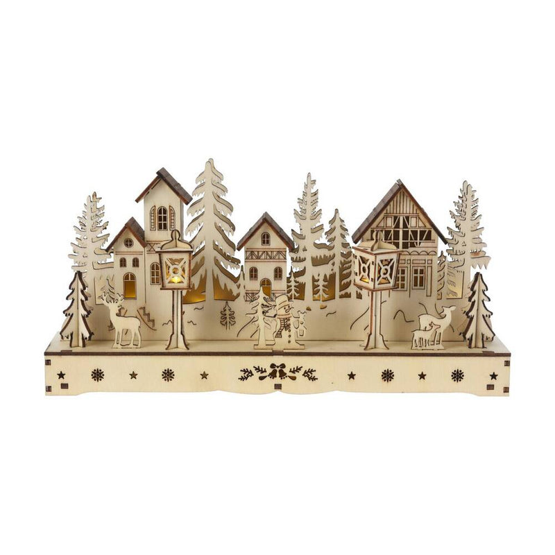 adorno pueblo navideño de madera con luces LED