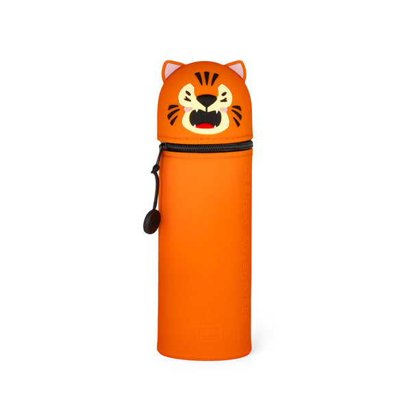 estuche de silicona y portalápices tigre naranja legami