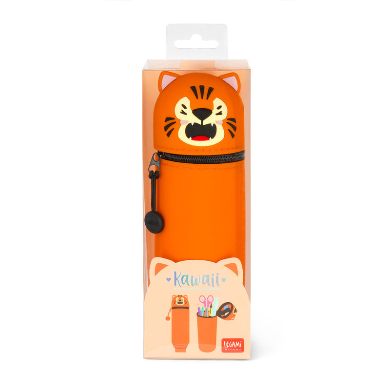 estuche naranja de silicona tigre kawaii portalápices legami