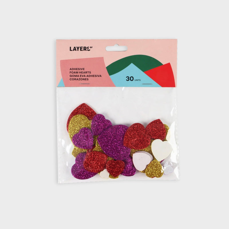 corazones de goma Eva de purpurina adhesiva layers of